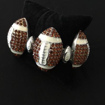 Rare, vintage, rhinestone, enameled football stretch bracelet