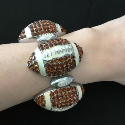 Rare, vintage, rhinestone, enameled football stretch bracelet