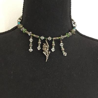 Beautiful, vintage, crystal collar, choker, necklace, frog charm