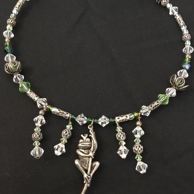 Beautiful, vintage, crystal collar, choker, necklace, frog charm