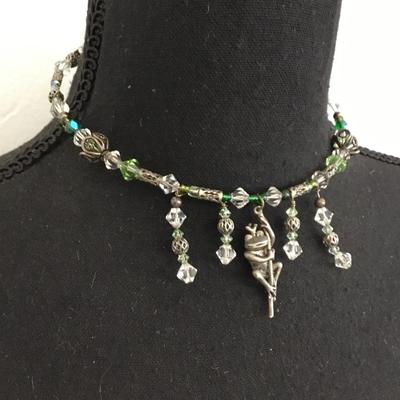 Beautiful, vintage, crystal collar, choker, necklace, frog charm