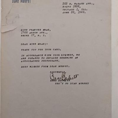 Dean Murphy Signed Photo and Letter