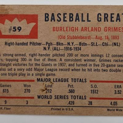 Burleigh Grimes Signed Baseball Trading Card - Fleer Baseball Greats #59 1960