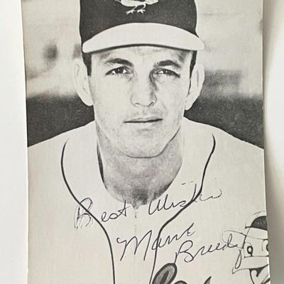 Baltimore Orioles Marv Breeding signed photo