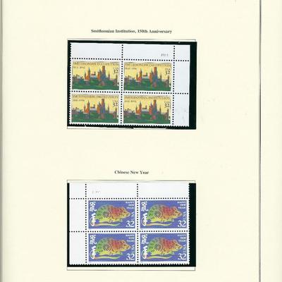 1996 US stamp collector sheet featuring Smithsonian 150th Anniversary and Chinese New Year stamps