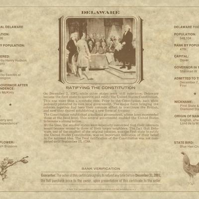 American Revolution Bicentennial Commemorative One Dollar Certificate, Delaware