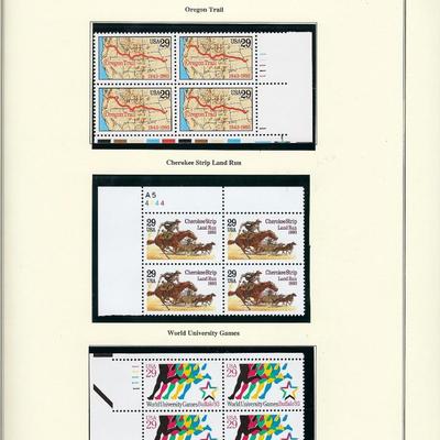 1993 US stamp collector sheet featuring Oregon Trail, Cherokee Strip Land Run and World University Games stamps