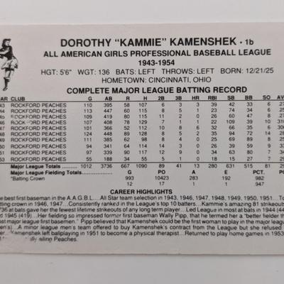 Dottie Kammie Kamenshek Signed Baseball Trading Card