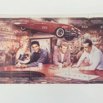 Legends of Hollywood Evening at Ricks - Elvis, James Dean, Bogart, Monroe Stamp Sheet - Russia