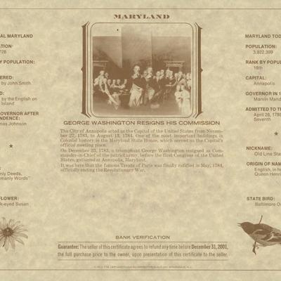 American Revolution Bicentennial Commemorative One Dollar Certificate, Maryland