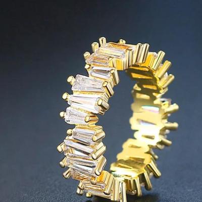 Size 8 Shiny Gold Irregular Baguette Cubic Zircon Eternity Diamond Ring