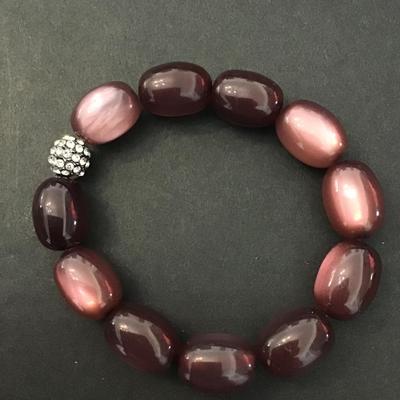 Vintage grape purple moon glow beaded stretch bracelet