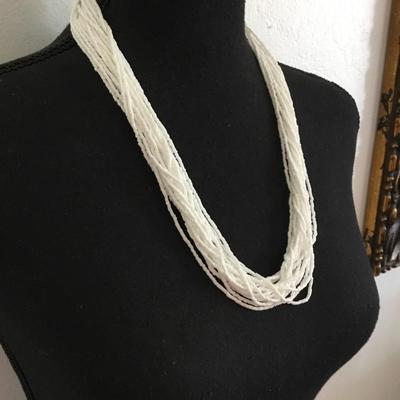 Beautiful, vintage, white glass beaded multi strand necklace