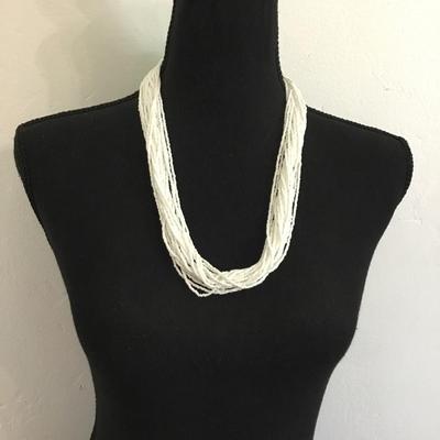 Beautiful, vintage, white glass beaded multi strand necklace