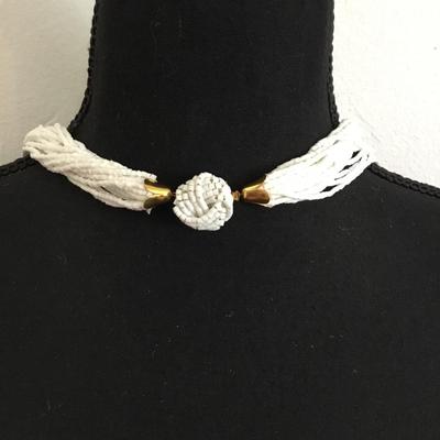 Beautiful, vintage, white glass beaded multi strand necklace