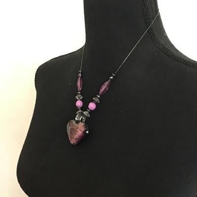 Purple glass heart necklace