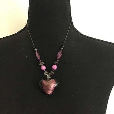 Purple glass heart necklace