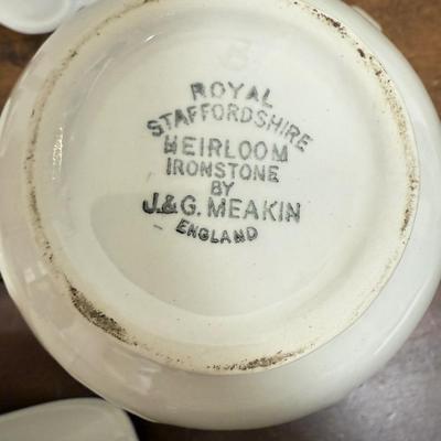 Vintage white China Lot: Coffee Pot, Teacups and Saucers, and More