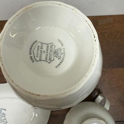 Vintage white China Lot: Coffee Pot, Teacups and Saucers, and More