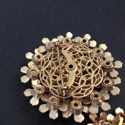 Vintage Enamel Rhinestone Daisy Brooch with Matching Earrings set