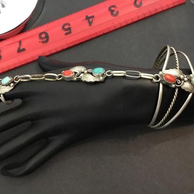 Vintage Turquoise and Red Coral Slave Bracelet