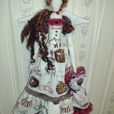 Angel Doll with Chocolate Theme Dress for Wall Hanging- Approx 15 3/4" Tall