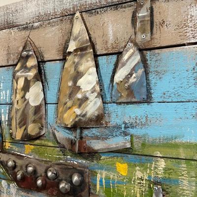 Sale Photo Thumbnail #32: Abstract Sailboat Mixed Media Wall Art.

Dimensions: 21.5” x 72” x 3” deep