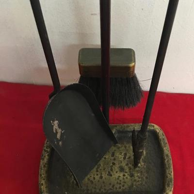 Vintage Fire Place Tool Set Hammered Brass