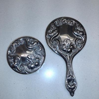 Hand Held Mirror and Powder Box with Lid