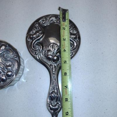 Hand Held Mirror and Powder Box with Lid