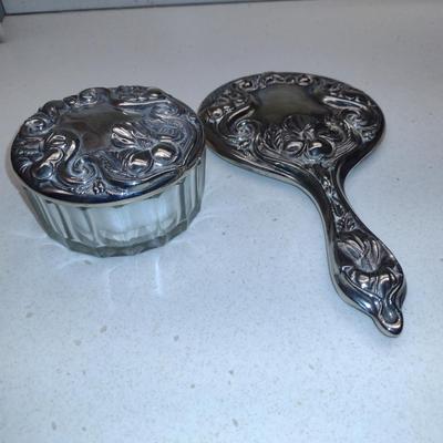Hand Held Mirror and Powder Box with Lid