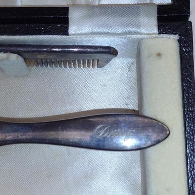 Sterling Silver Comb and Brush Set with Storage Box