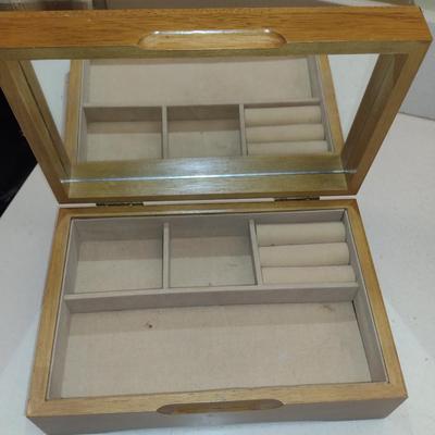 Wooden Jewelry Box with Mirrored Top- Approx 6" x 9" x 3" Tall