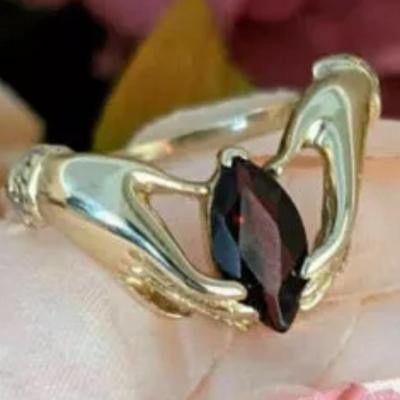 1.0 Ct Marquise Cut Red Garnet Solitaire Ring 14K Yellow Gold Finish