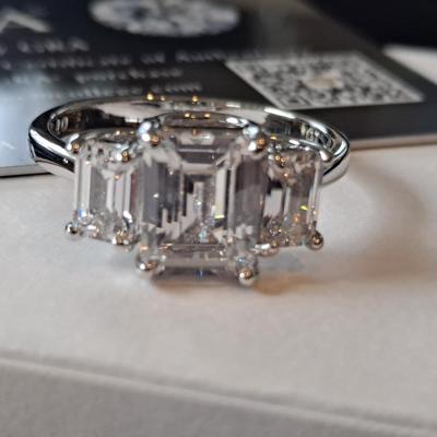 Solitaire Moissanite Ring - Emerald Cut, 925 Sterling Silver, No Plating | Total 5 Carats, D