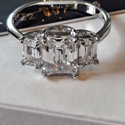 Solitaire Moissanite Ring - Emerald Cut, 925 Sterling Silver, No Plating | Total 5 Carats, D