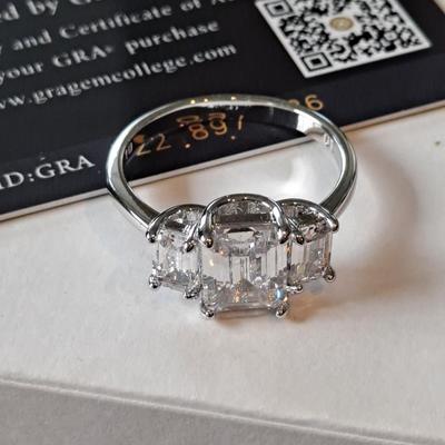 Solitaire Moissanite Ring - Emerald Cut, 925 Sterling Silver, No Plating | Total 5 Carats, D