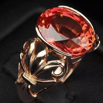 Gorgeous Salmon Pink Sapphire 7.80Ct 925 Sterling Silver Rose Gold Plated Ring