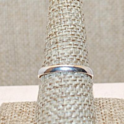 Size 10½ Marked .925 Round RAINBOW CALSILICA Gemstone Ring with Full Slanted Lines in Blues & Orange and Silver-Plated Band (5.5g)