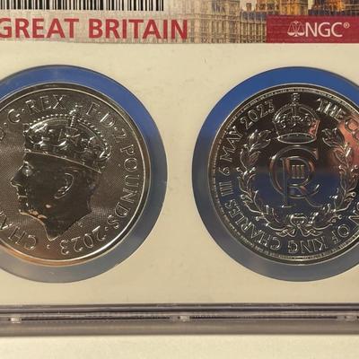 2023 U.K. 2 Pound Silver King Charles Britannia & Coronation 2pc Coin Set NGC MS69 Graded as Pictured.