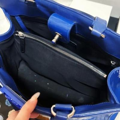 Authentic CHANEL 15C Limited Ed Bright Blue Diamond Quilt Patent Le Boy Tote Bag