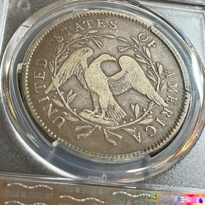 1795 2 Leaves Flowing Hair Silver Dollar $1 PCGS F 12. Gold Shield, Nice Coin!