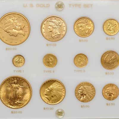 Complete 12-Coin US Gold Type Set - Rare Liberty & Indian Issues in Display Case