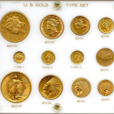 Complete 12-Coin US Gold Type Set - Rare Liberty & Indian Issues in Display Case