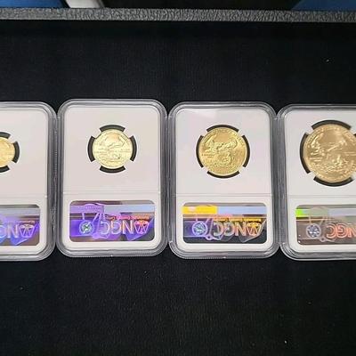 1987 - 4 Coin Gold Eagle Set NGC MS70 Mercanti/Very Low Population-Beautiful Set