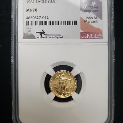 1987 - 4 Coin Gold Eagle Set NGC MS70 Mercanti/Very Low Population-Beautiful Set