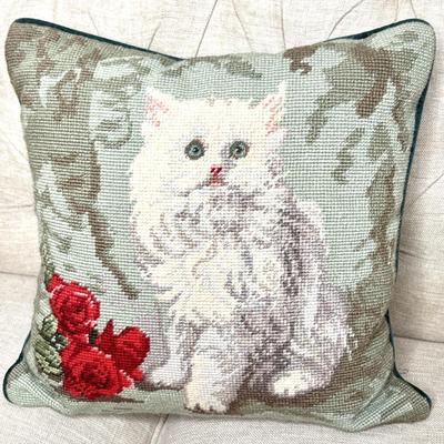 Set of 2 Needlepoint Hand Made Vintage Cat Pillows