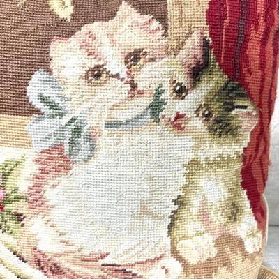 Set of 2 Needlepoint Hand Made Vintage Cat Pillows