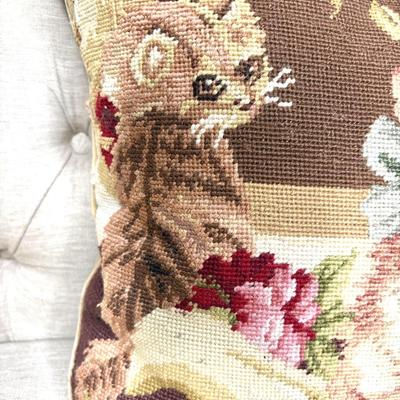 Set of 2 Needlepoint Hand Made Vintage Cat Pillows