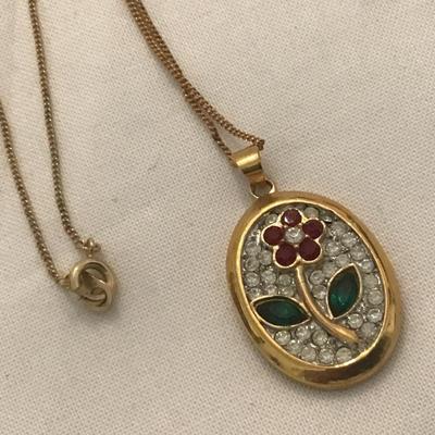 Floral Rhinestone Pendant with Chain